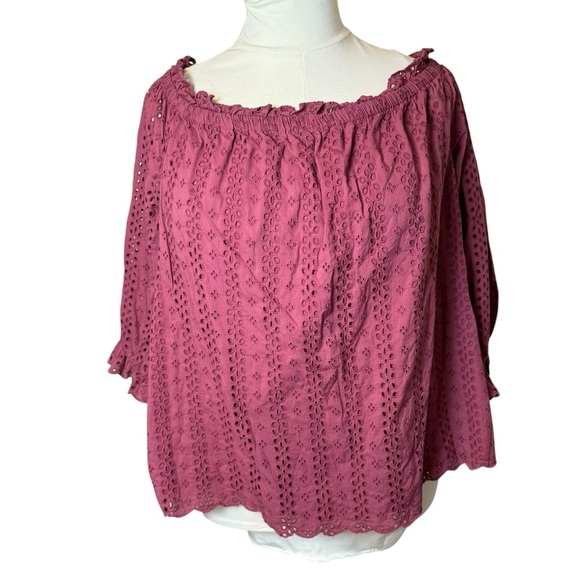 Lane Bryant Off-The-Shoulder Eyelet Ruffle Top Pink Rose Plus Sz 26/28 Coquette - Picture 4 of 12